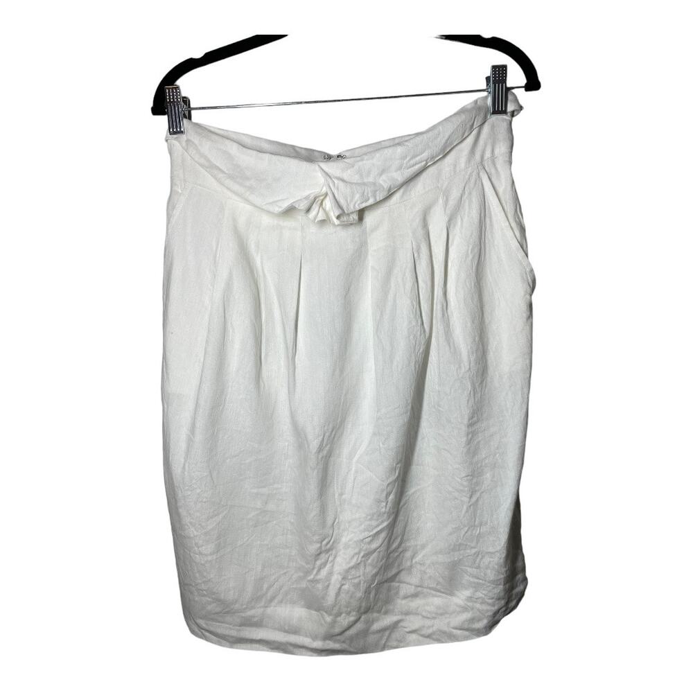 BCBGMaxazria Linen Blend Skirt White 12 Pockets Tie Belt Knee Length
